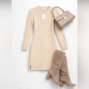 NWT Greylin Cream Cable Knit Sweater Dress | Cozy Chic Side Slit